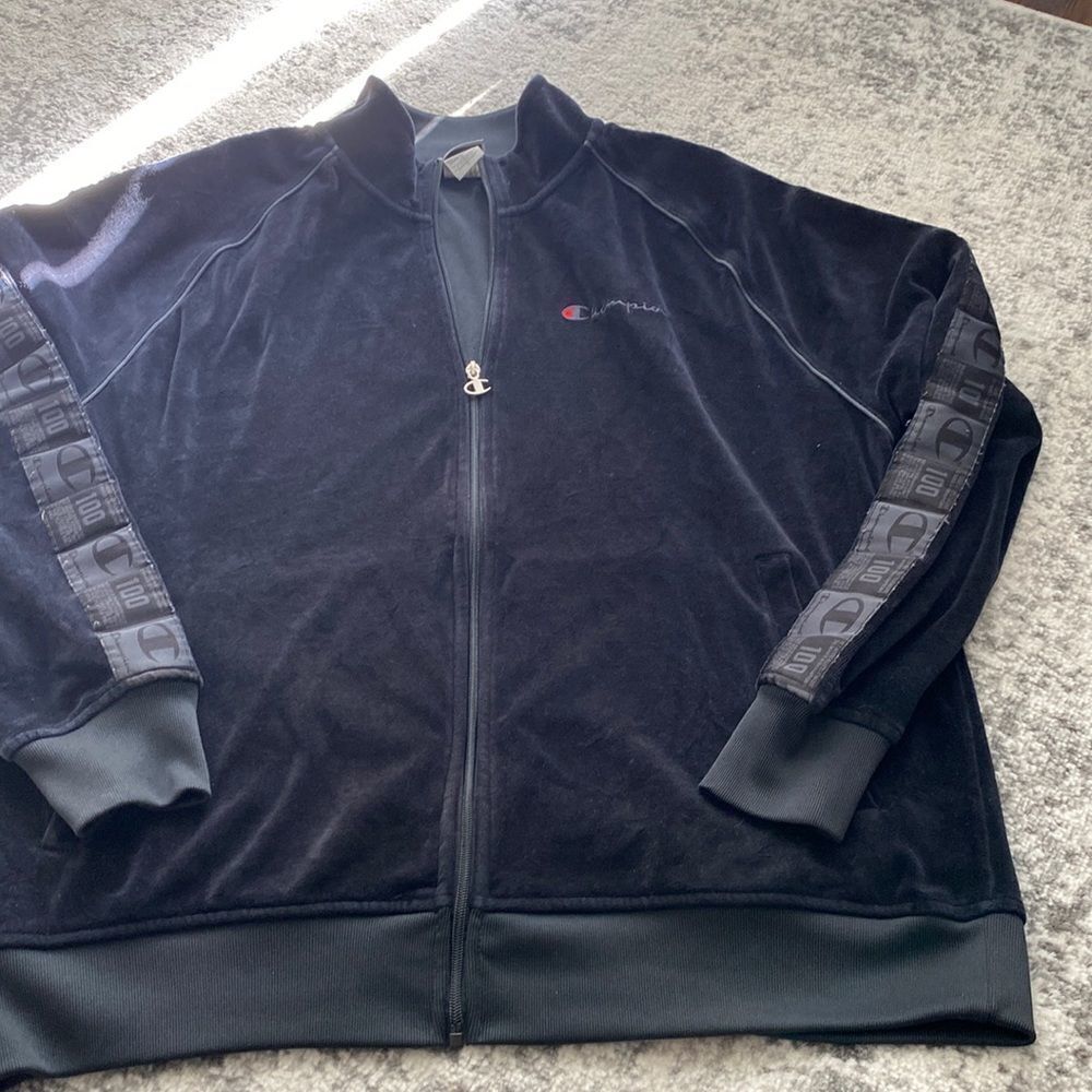 Champion LIFE 100th anniversary Velour Track Jacket, Black, X Large EUC